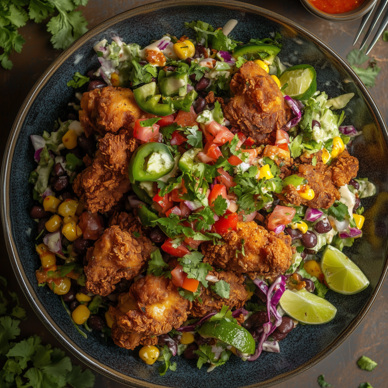 Easy Quick Mexican Style Avocado Ranch Fried Chicken Salad