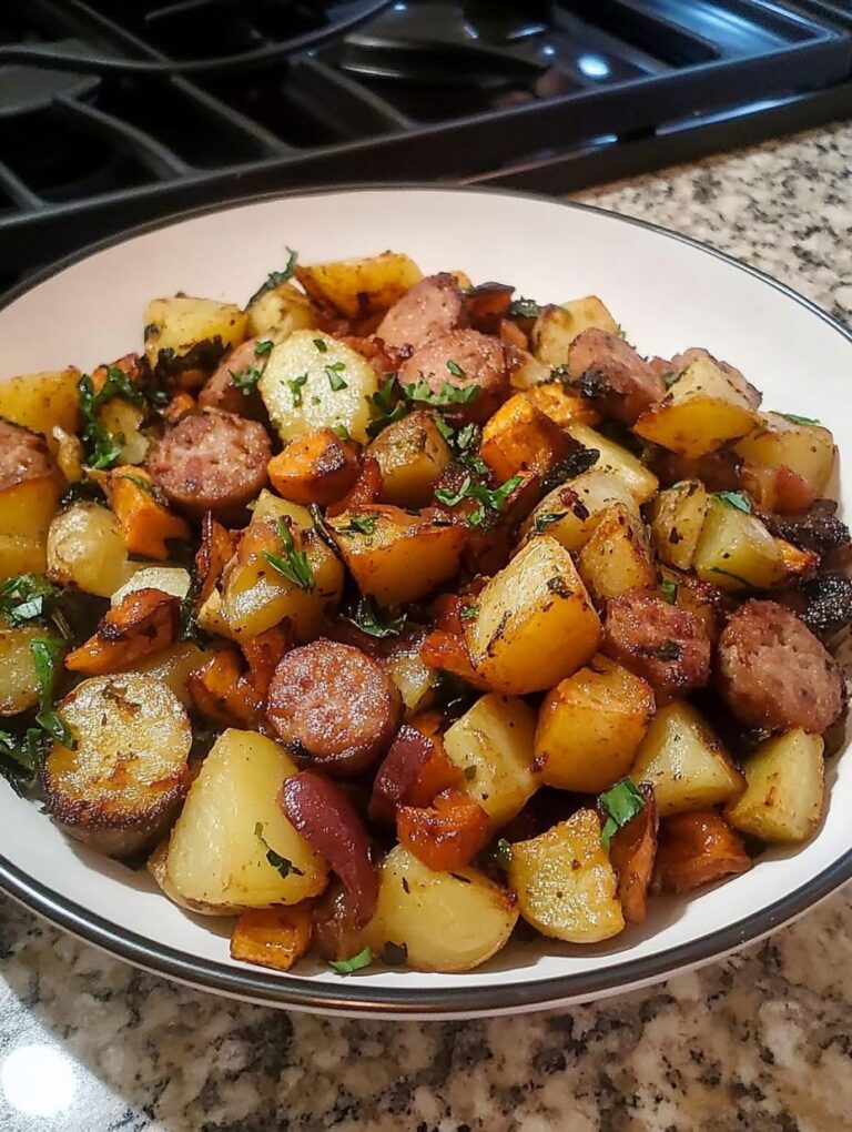 Crispy Potatoes & Sausages Breakfast