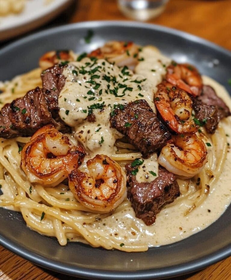 Cajun Shrimp & Steak Alfredo