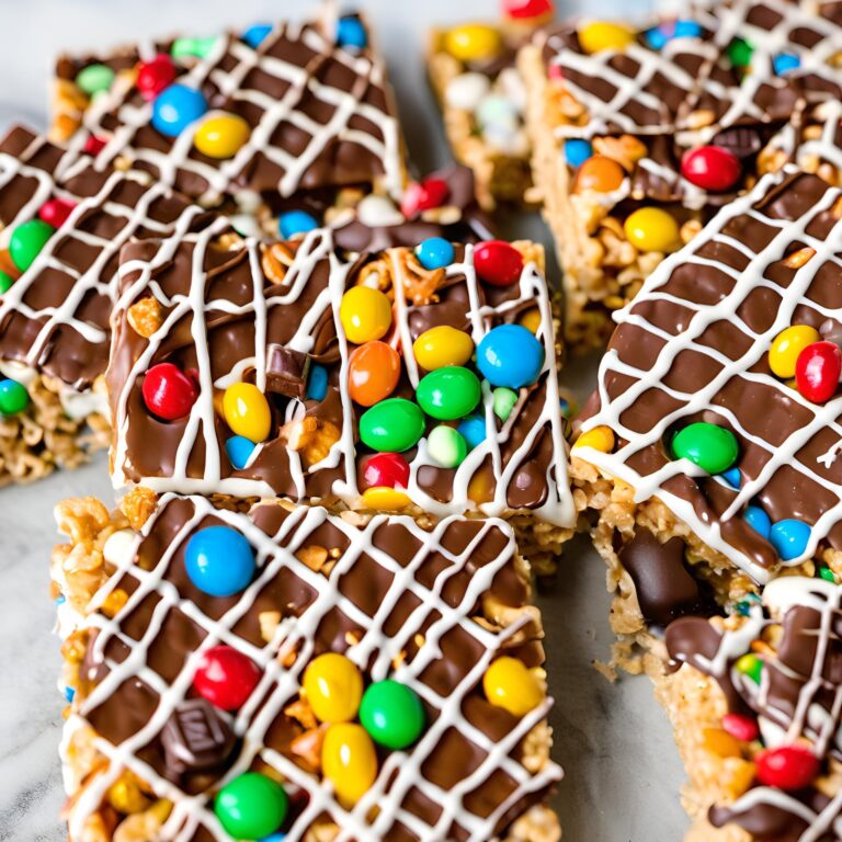 Sweet & Savory Chocolate & Pretzels with M&M Rice Crispy Treats