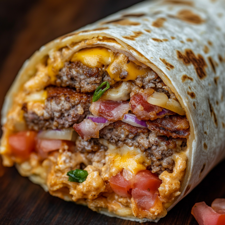 Best Bacon and Beef Patty Hamburger Burrito Recipe