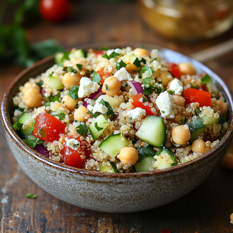 Quinoa and Chickpea Salad with Cucumber and Feta